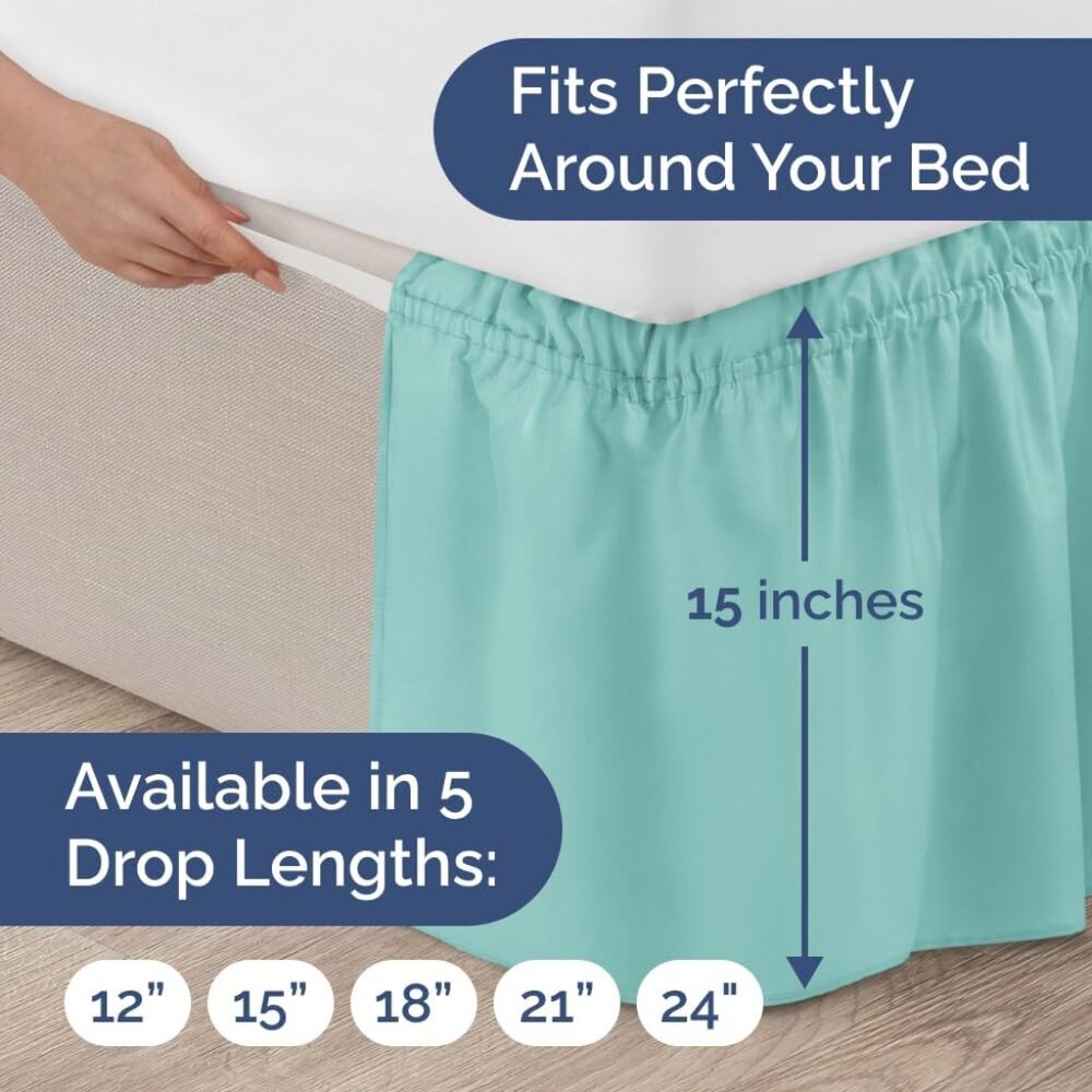 Wrap Around Dust Ruffle Bed Skirt - Spa Blue - for King Size Beds with 15 Inch D - Picture 4 of 9